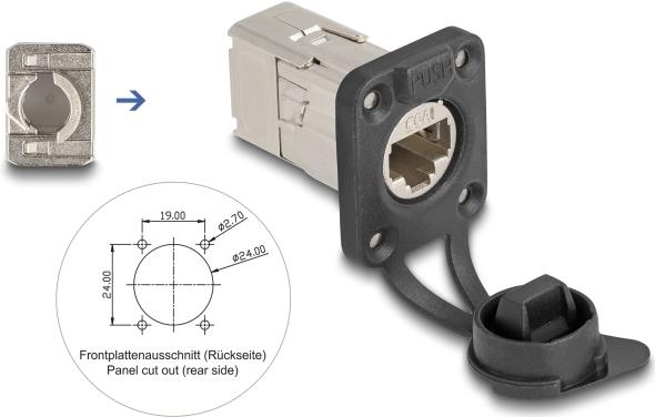 Delock D-Typ RJ45 Einbaubuchse mit LSA Anschluss Cat.6A STP (67063)