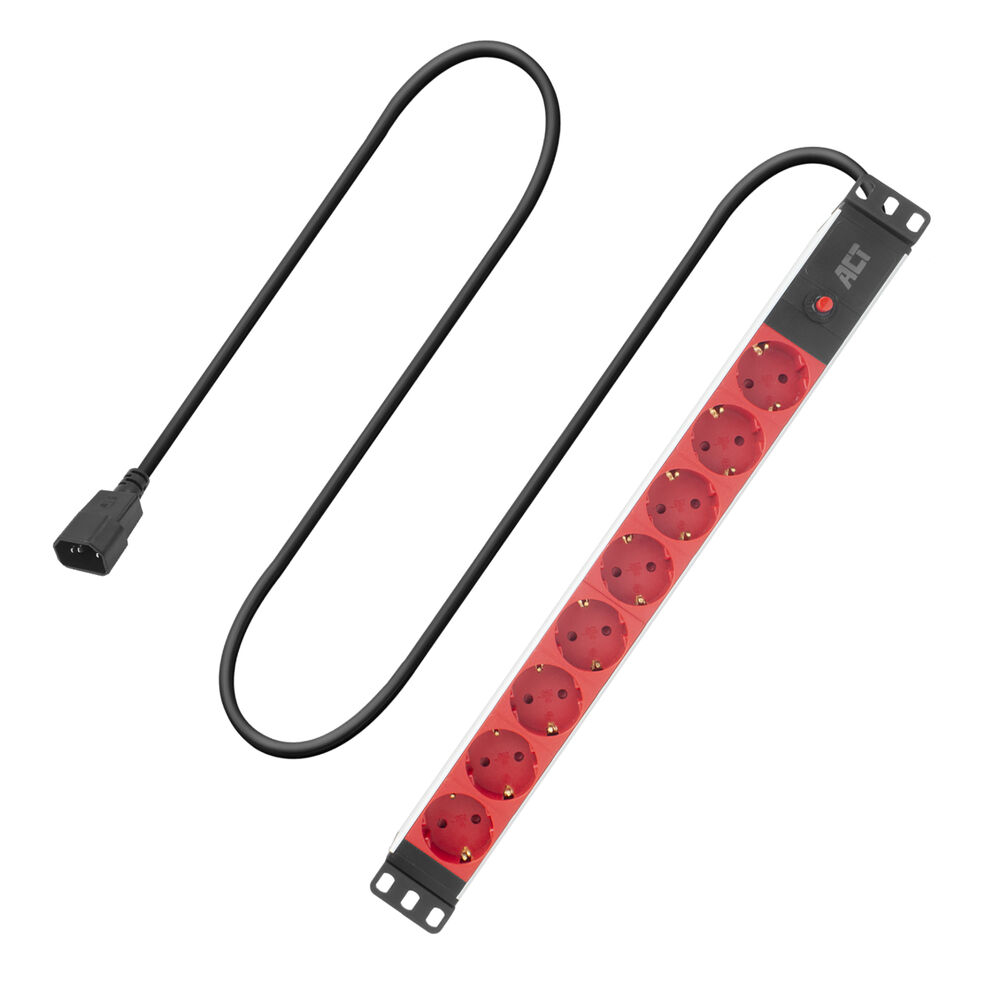 ACT PDU 19" Steckdosenleiste 8x Typ F C14 3m H05VV-F 2500W Schwarz, Rot