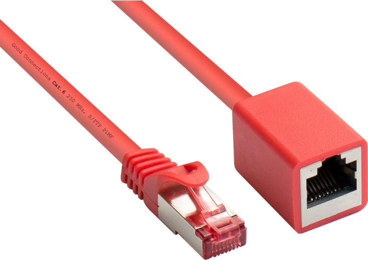 RNS® Patchkabelverlängerung mit Rastnasenschutz, Cat. 6, S/FTP, PiMF, PVC, 250MHz, OFC, CU, rot, 3m, Good Connections® (8063VR-030R)