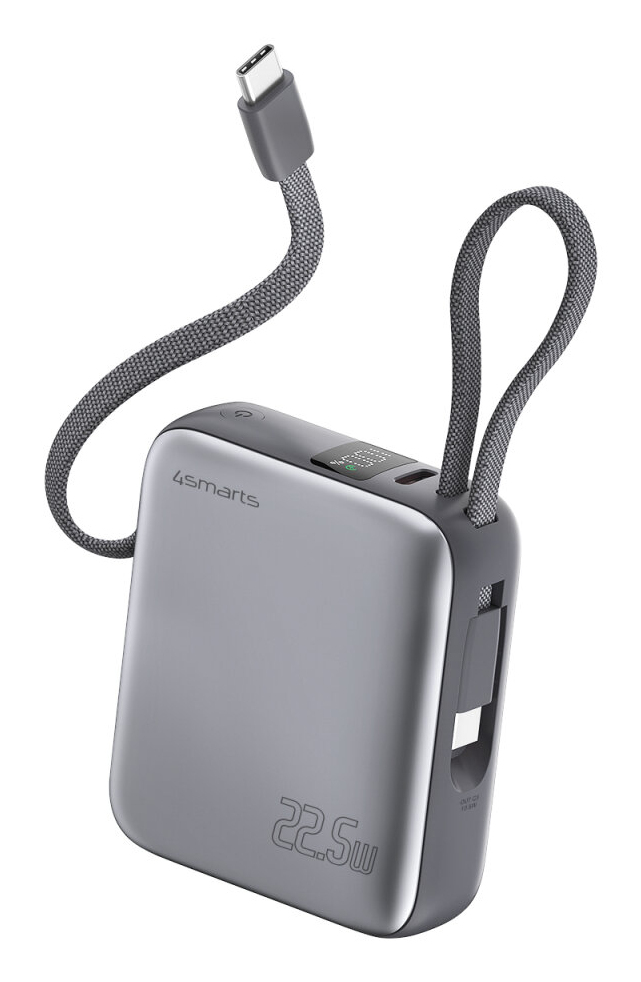 4smarts Pocket Dual Cord Powerbank 10000 mAh 22,5 W Grau