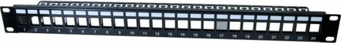 Modulträger für 24 Keystone -Anschlussbuchsen, 48,30cm (19"), 1 HE, schwarz Zum Aufbau eines Patchfeldes mit bis zu 16 Ports (258156)
