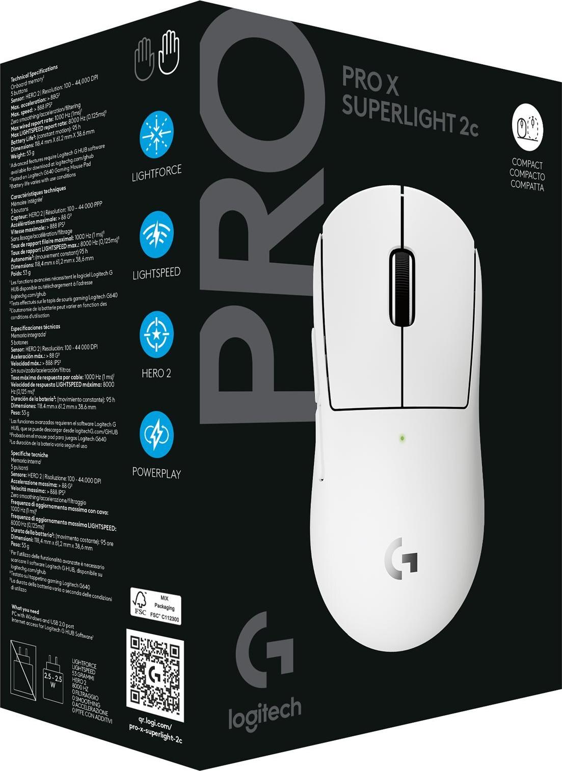 Logitech PRO Series PRO X SUPERLIGHT 2C 5 Tasten 2.4 GHz Maus Weiß