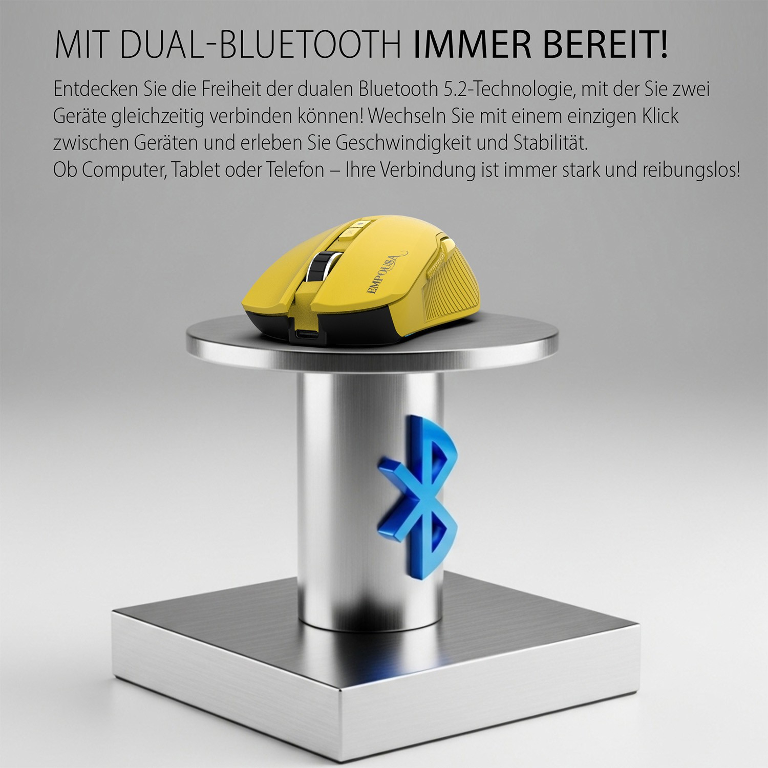 INCA Gaming Maus RGB 7200 DPI 7 Tasten Bluetooth USB-C Gelb