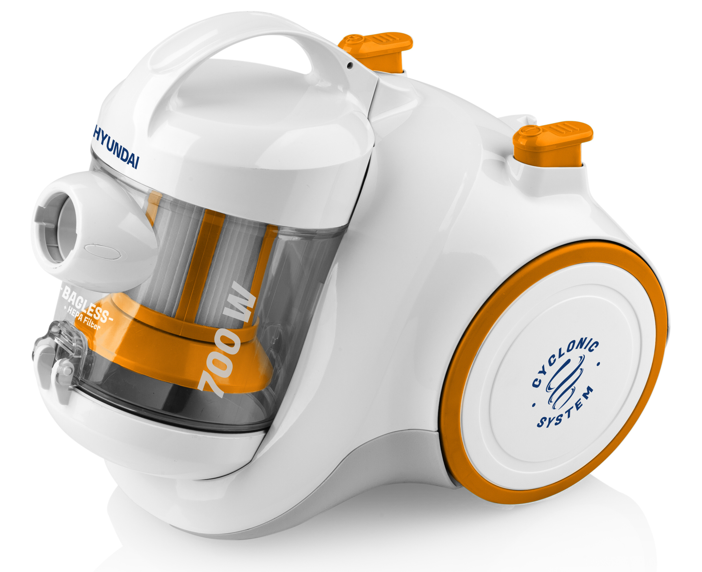 Hyundai VC 009 Bodenstaubsauger 700 W Beutellos HEPA Weiß, Orange