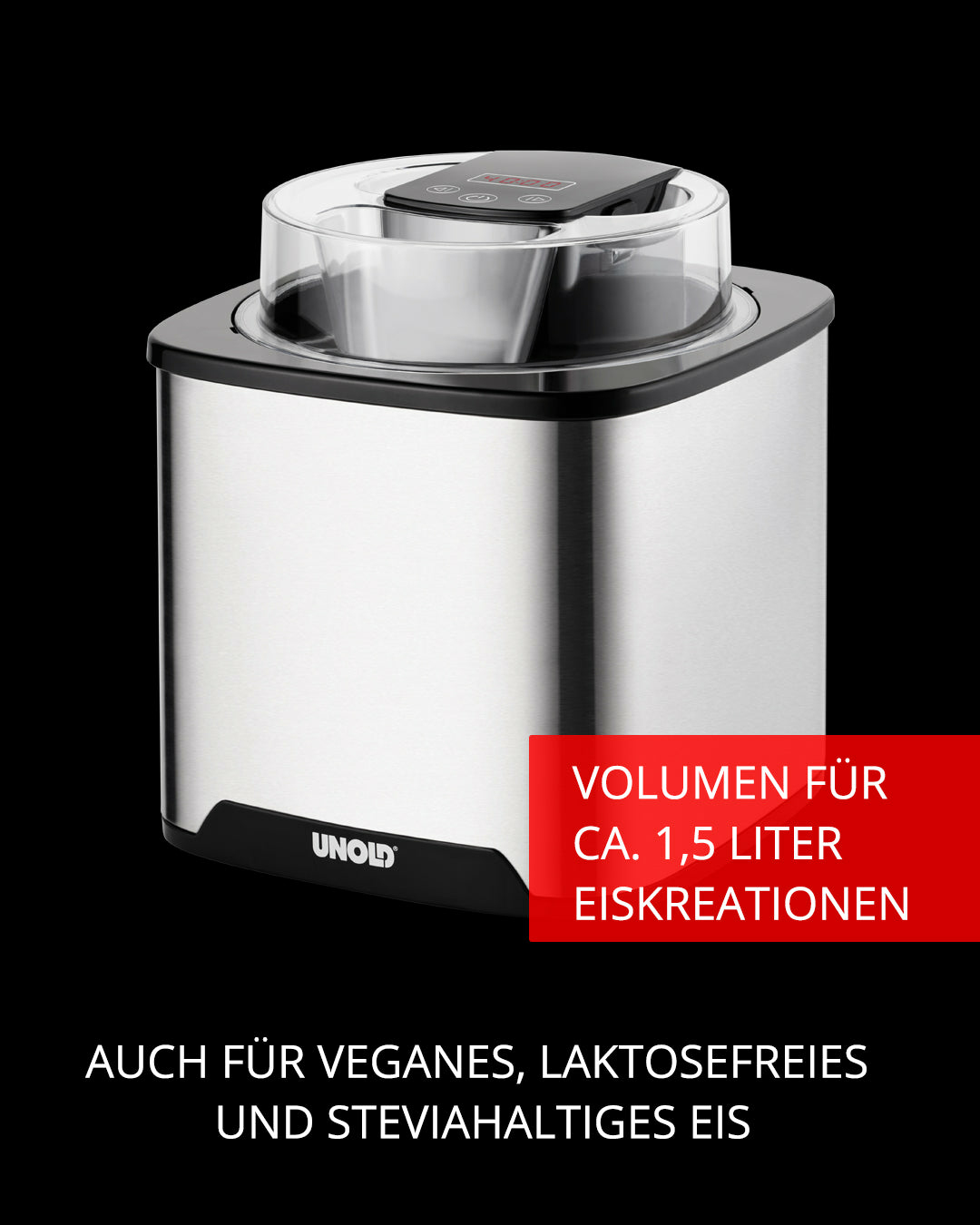 Unold Gelato 48855 Eismaschine 1,5 l Schwarz, Edelstahl