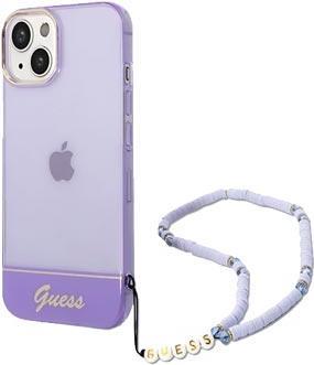 GUESS Hard Cover Translucent Pearl Strap Transparent Purple, for iPhone 14 Plus, GUHCP14MHGCOHU (GUHCP14MHGCOHU)