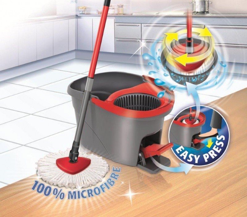 Vileda EasyWring & Clean Wischsystem - Set bestehend aus einem hochwertigen Microfaser Mop mit Teleskopstiel und Rotationseimer mit Powerschleuder (140825)