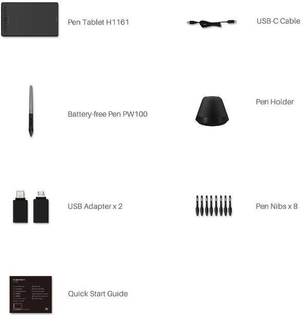 HUION H1161 Grafiktablett 5080 lpi 279,4 x 174,6 mm USB Typ-C Schwarz