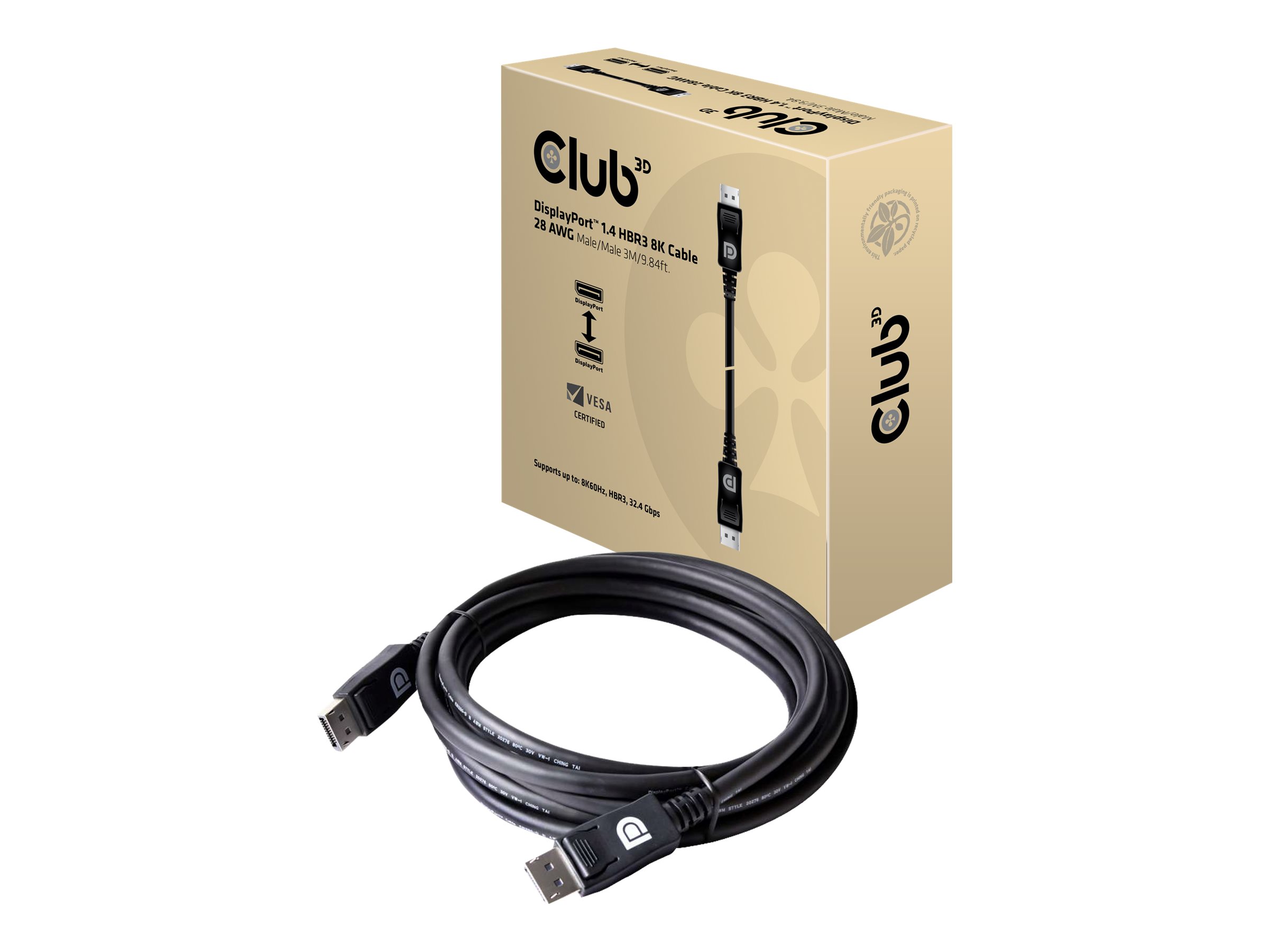Club 3D DisplayPort-Kabel 1.4 HBR3 32,4 Gbit/s 3 m 8K@60Hz Schwarz (CAC-1060)