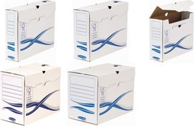 Fellowes BANKERS BOX Basic Archiv-Schachtel, blau, (B)150 mm aus 100% recyceltem Karton, FSC-zertifiziert, - 25 Stück (4460301) (geöffnet)