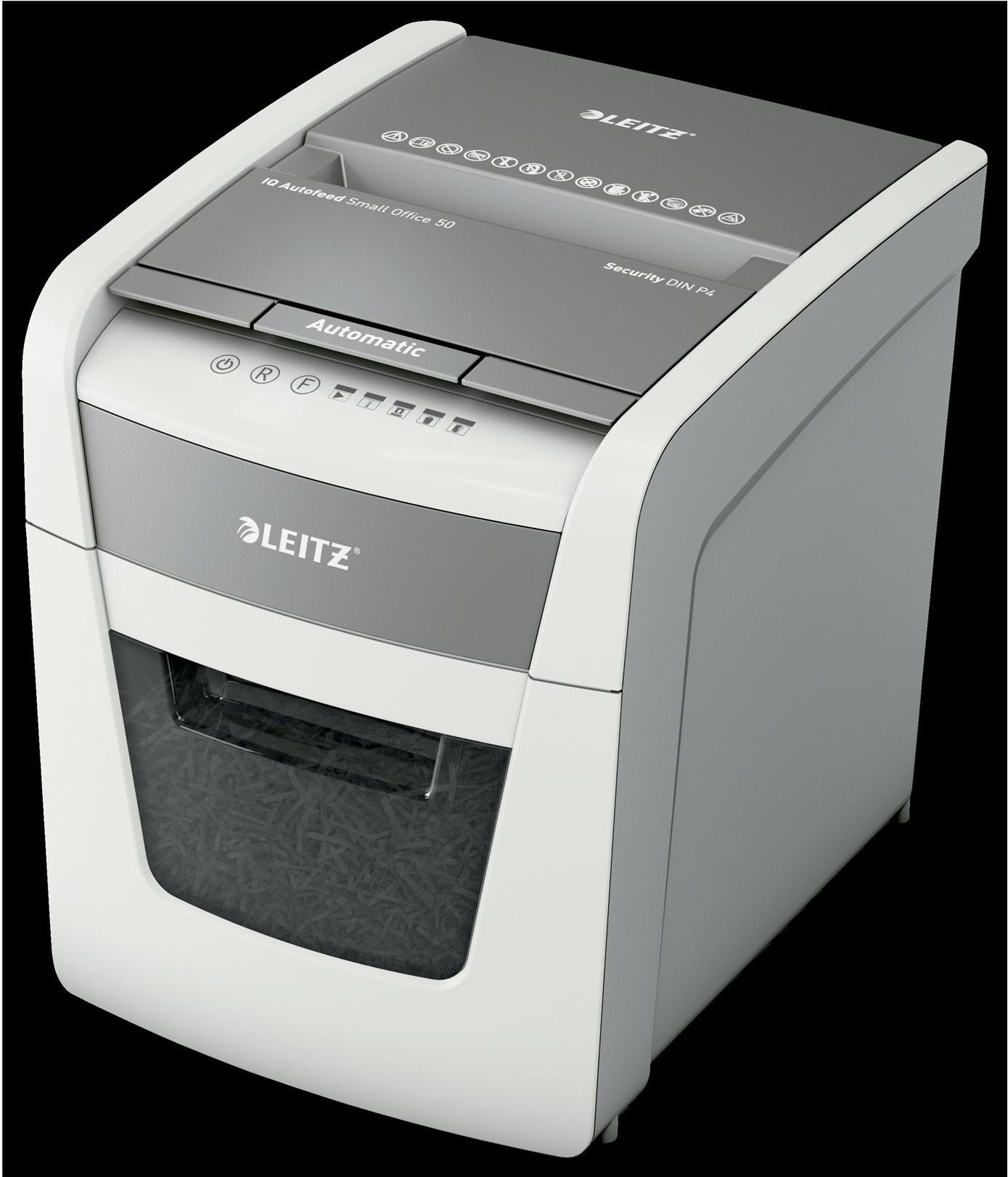 Leitz IQ Autofeed Small Office 50 Aktenvernichter Partikelschnitt 4 x 28 mm P-4 Weiß