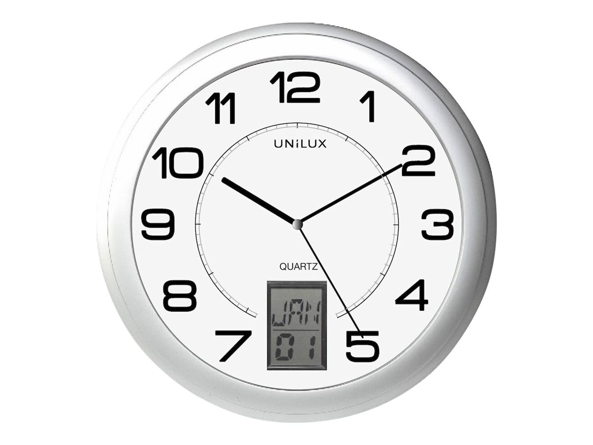 unilux INSTINCT Wanduhr 305 mm Analog mit LCD-Anzeige Quarz Metallisch grau