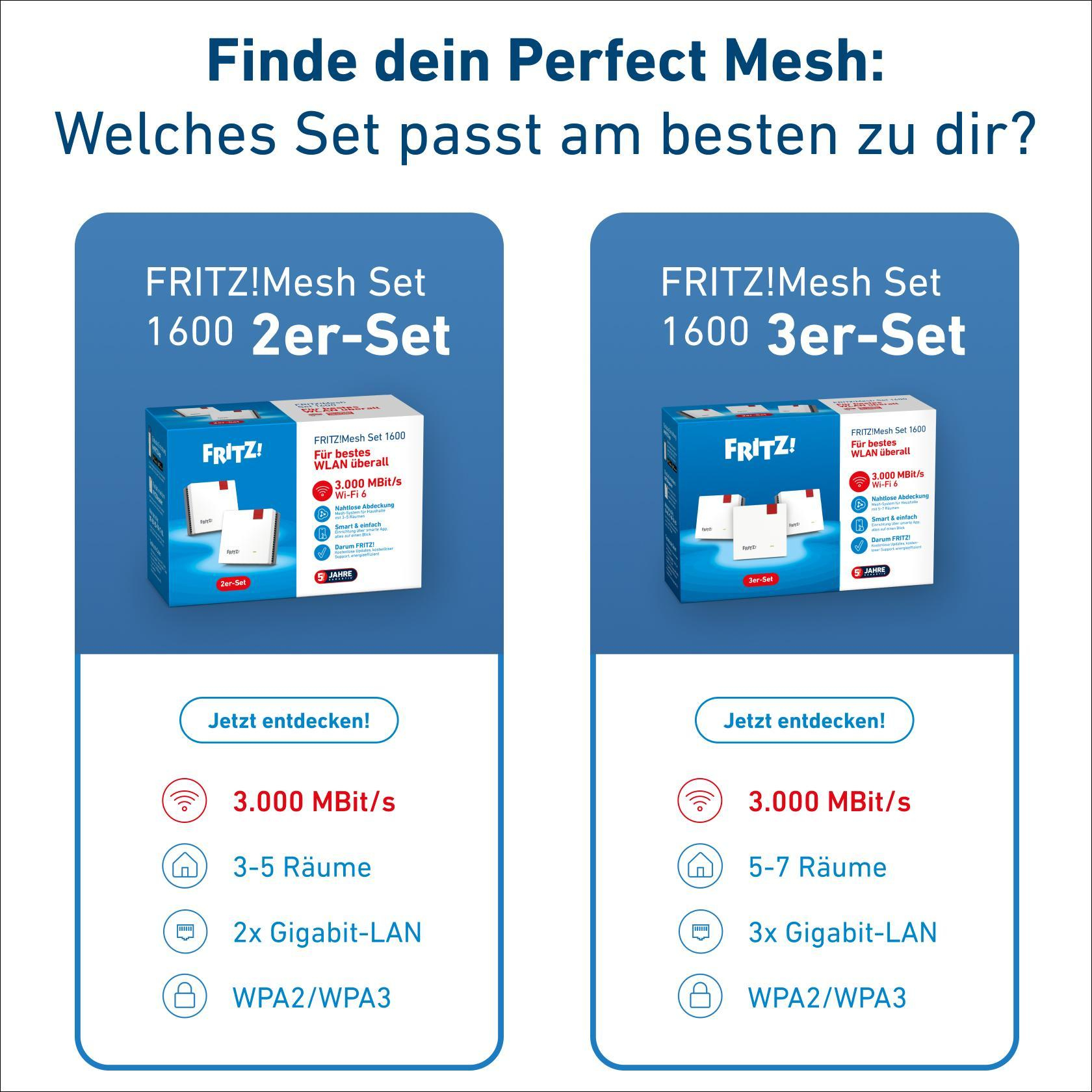 FRITZ! Mesh Set 1600 3-Pack Wi-Fi 6 3000 Mbit/s Rot, Weiß
