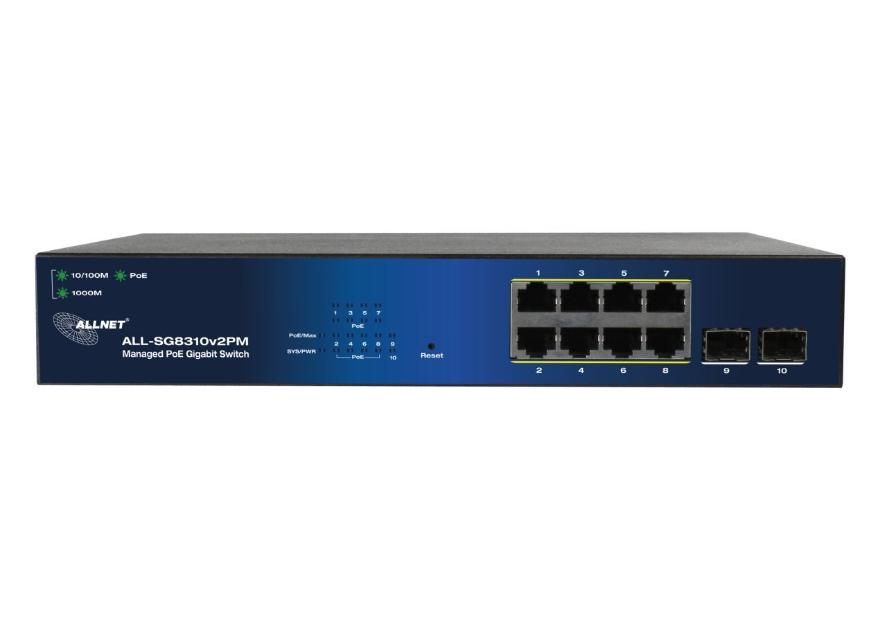 ALLNET SG83 ALL-SG8310V2PM Smart Managed Switch 8x RJ-45 2x SFP 140W PoE+ Schwarz