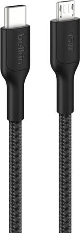 Belkin USB-C auf Micro-USB 2.0 Kabel CAB026HQ1MBK – 1?m – geflochten – PCR – 15?W – Schwarz (CAB026HQ1MBK)