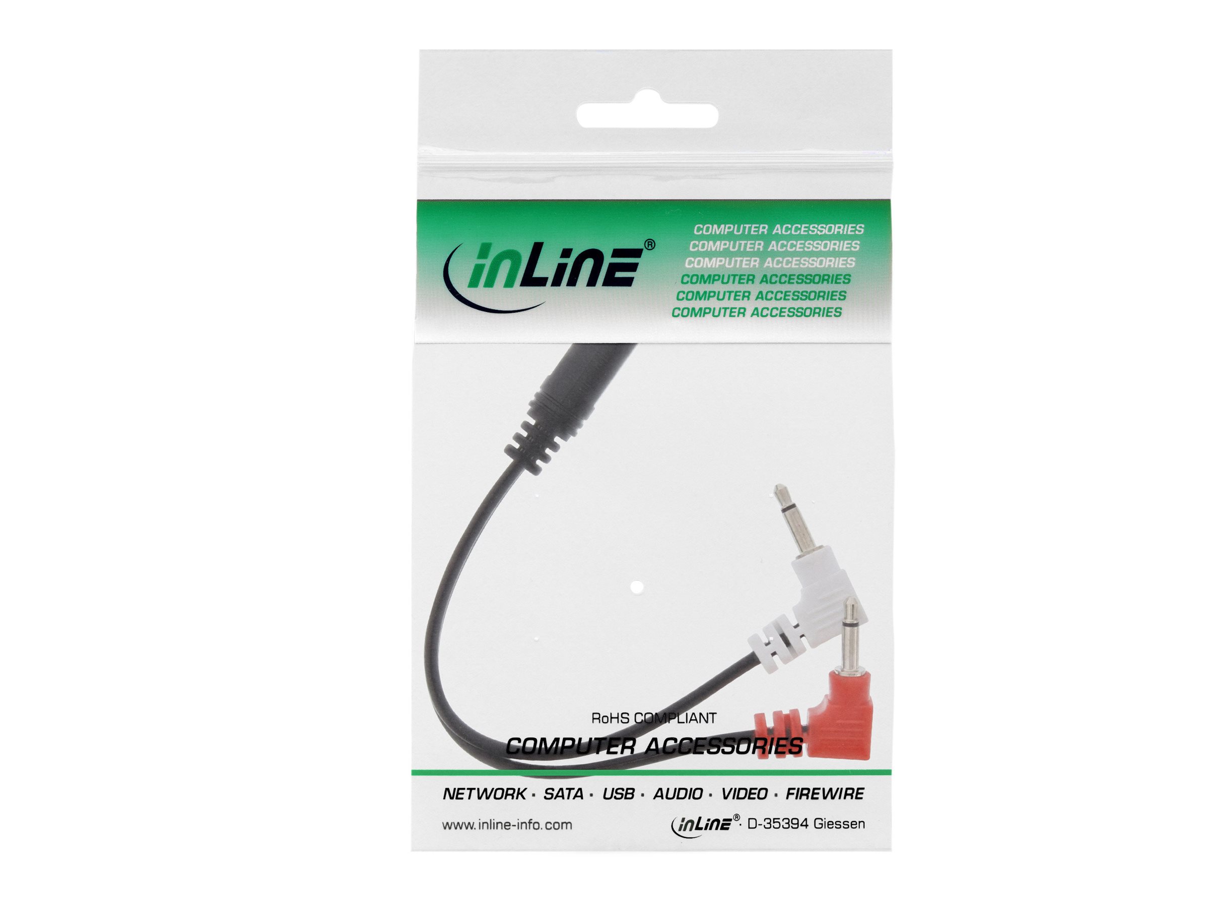 InLine Kopfhöreradapter 2x 3,5 mm Klinke Stecker gewinkelt auf 3,5 mm Klinke Buchse 15 cm Schwarz
