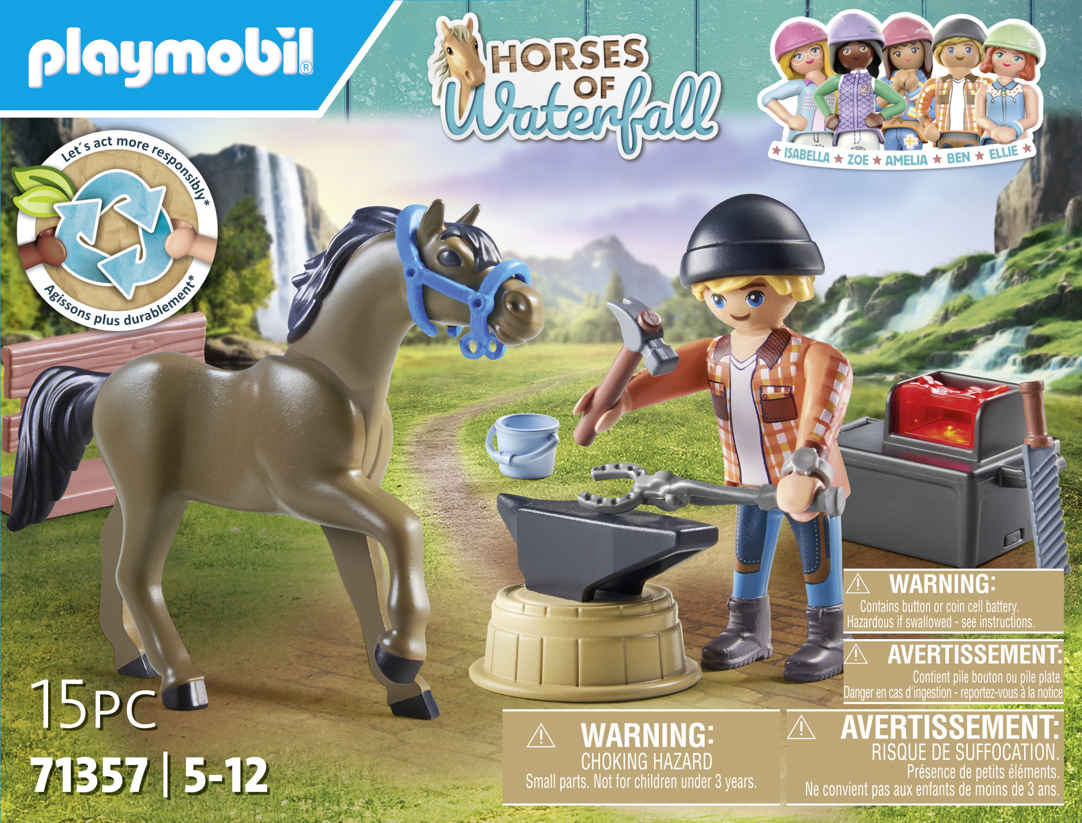 Playmobil Horses of Waterfall Hufschmied Ben & Achilles, 132 Teile, Mehrfarbig