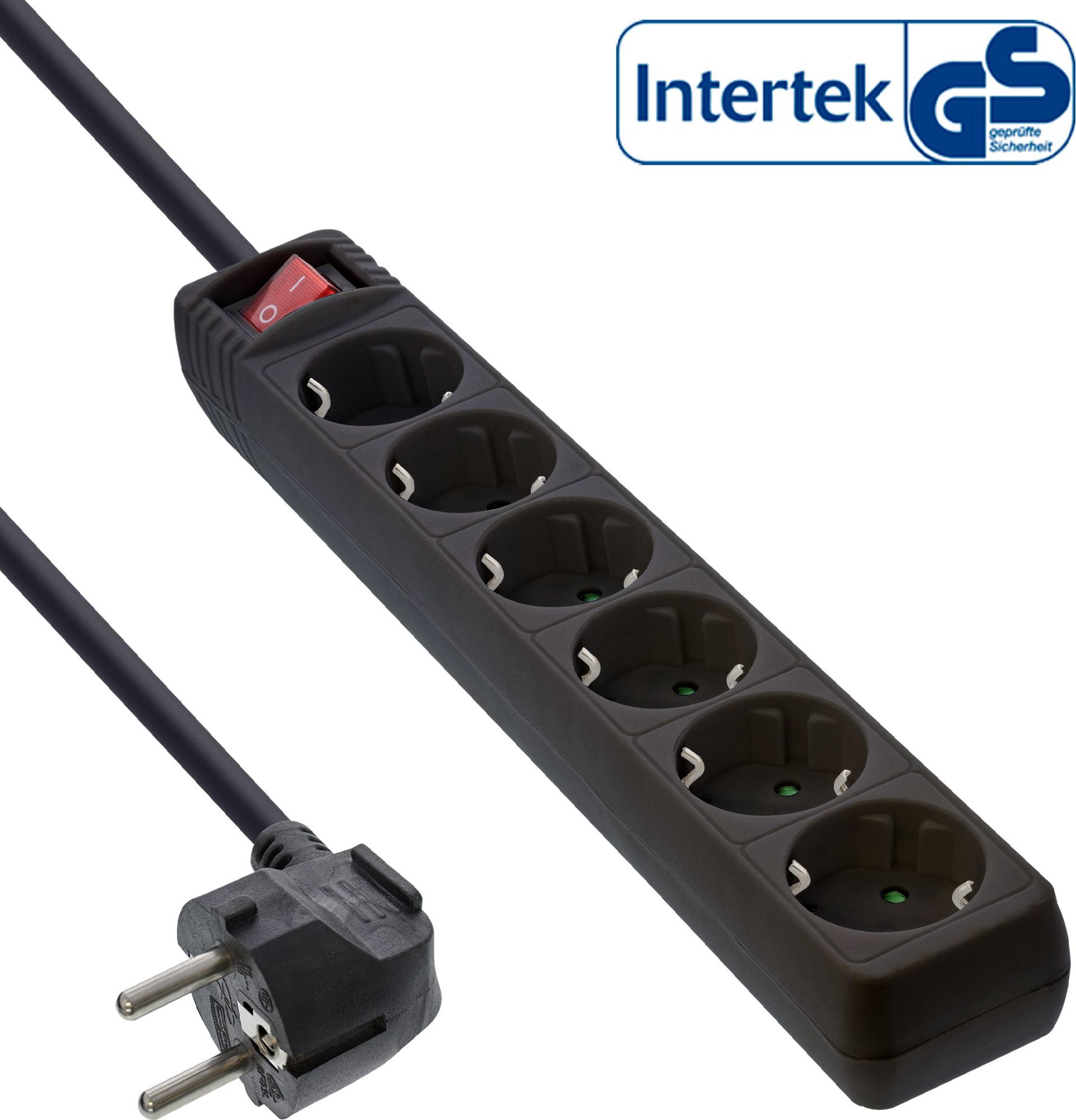 InLine Steckdosenleiste 6-fach Schutzkontakt mit Schalter 5 m Schwarz