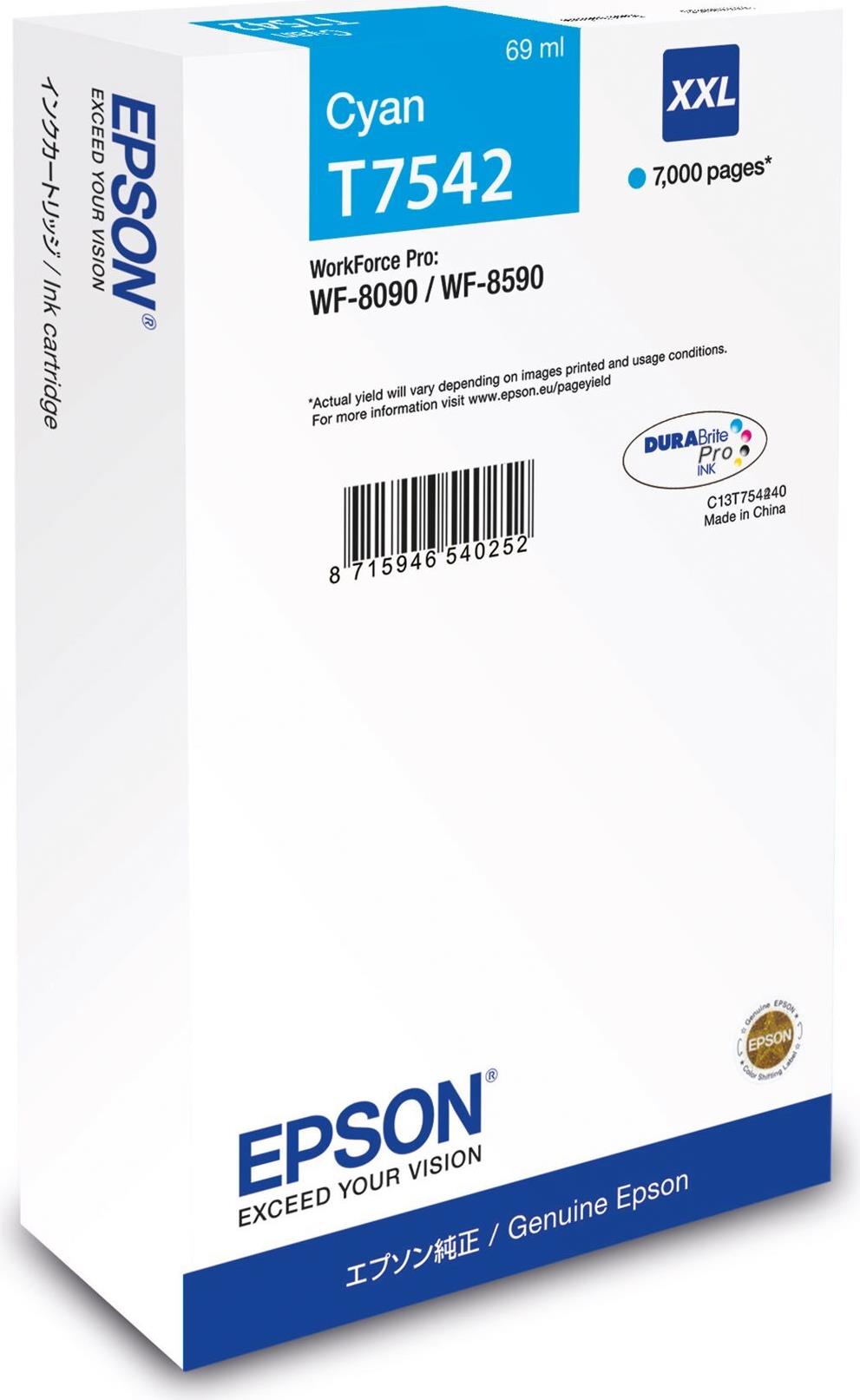 EPSON Tinte cyan 69.0ml WF Pro 8090/8590, ''XXL'' (C13T75424N)