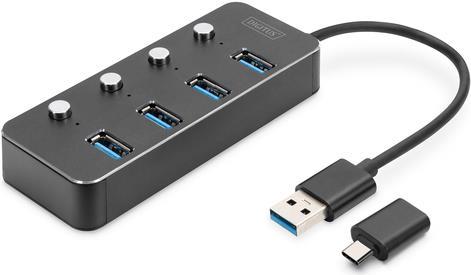 DIGITUS USB 3.0 Hub 4-Port schaltbar Aluminium (DA-70247)