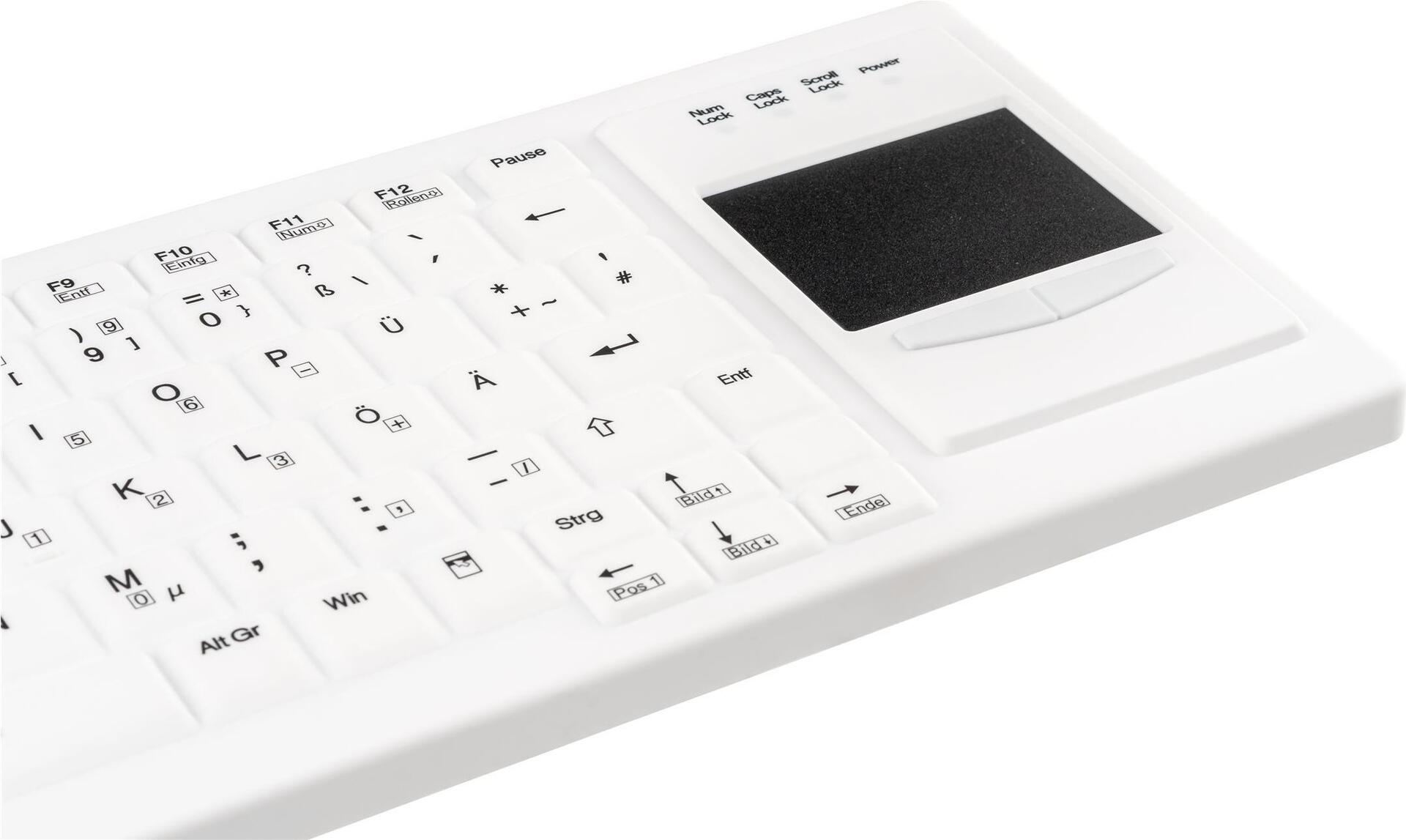 GETT Gerätetechnik CleanType Xtra Touch Protect WL Kabellose Tastatur mit Touchpad QWERTZ Weiß