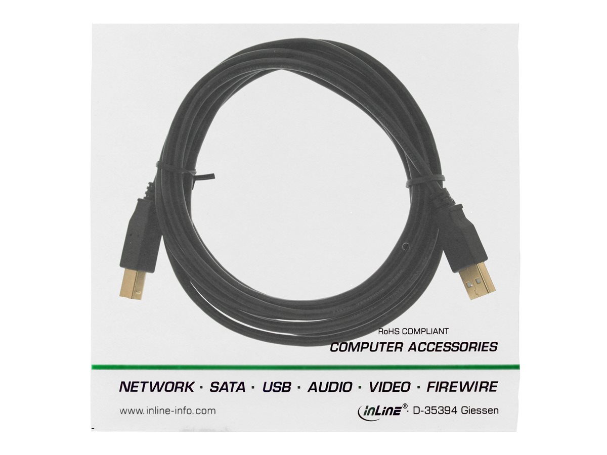 InLine USB 2.0 Kabel A an B Vergoldet 2 m Schwarz