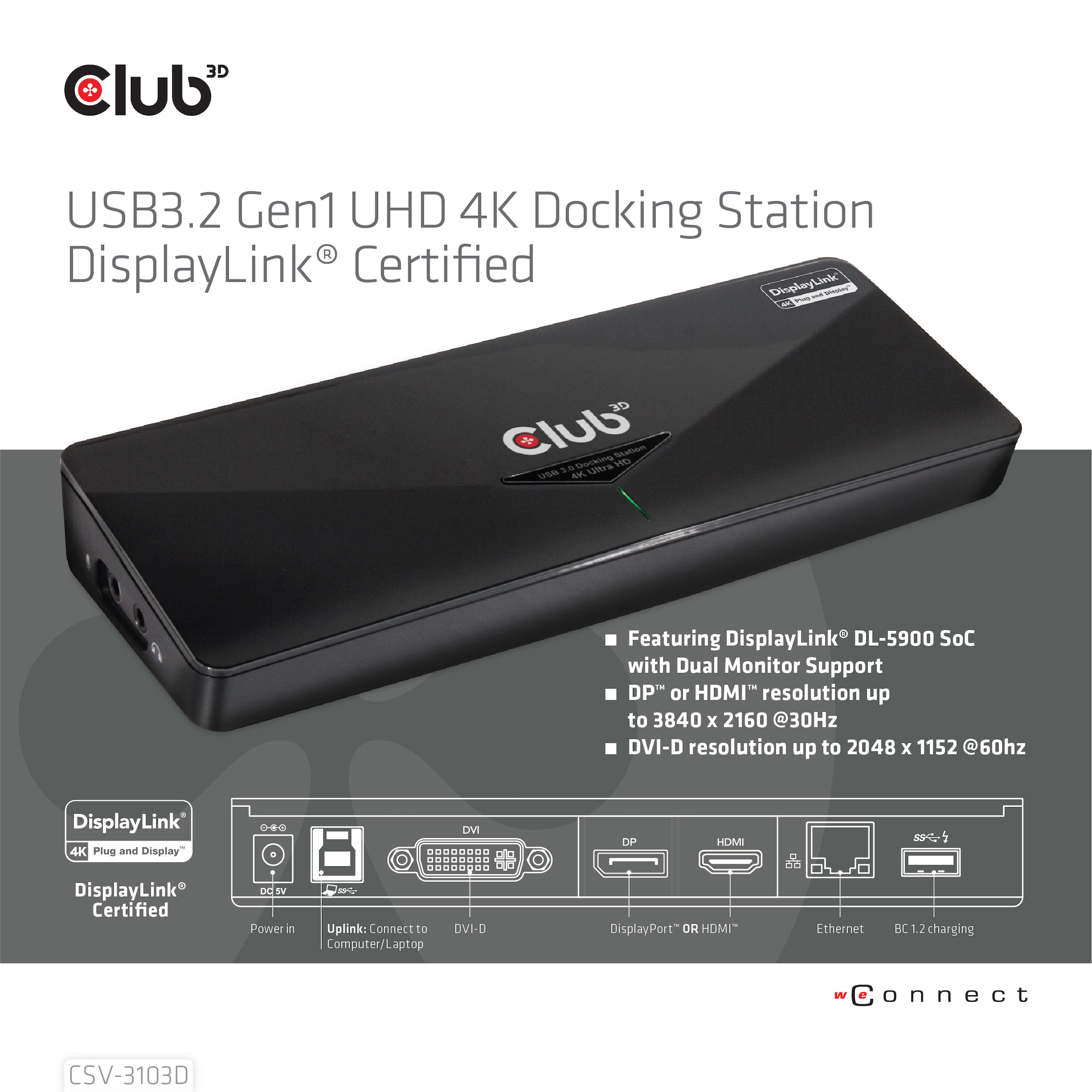 Club 3D SenseVision USB 3.0 4K Docking Station Schwarz
