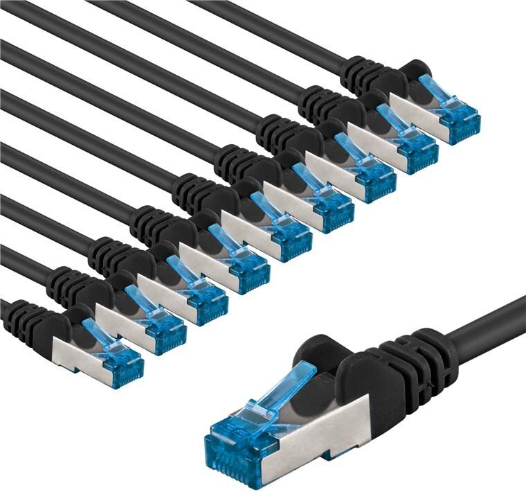 Goobay CAT 6A Patchkabel, S/FTP (PiMF), 1 m, schwarz, 10er-Set (67541)