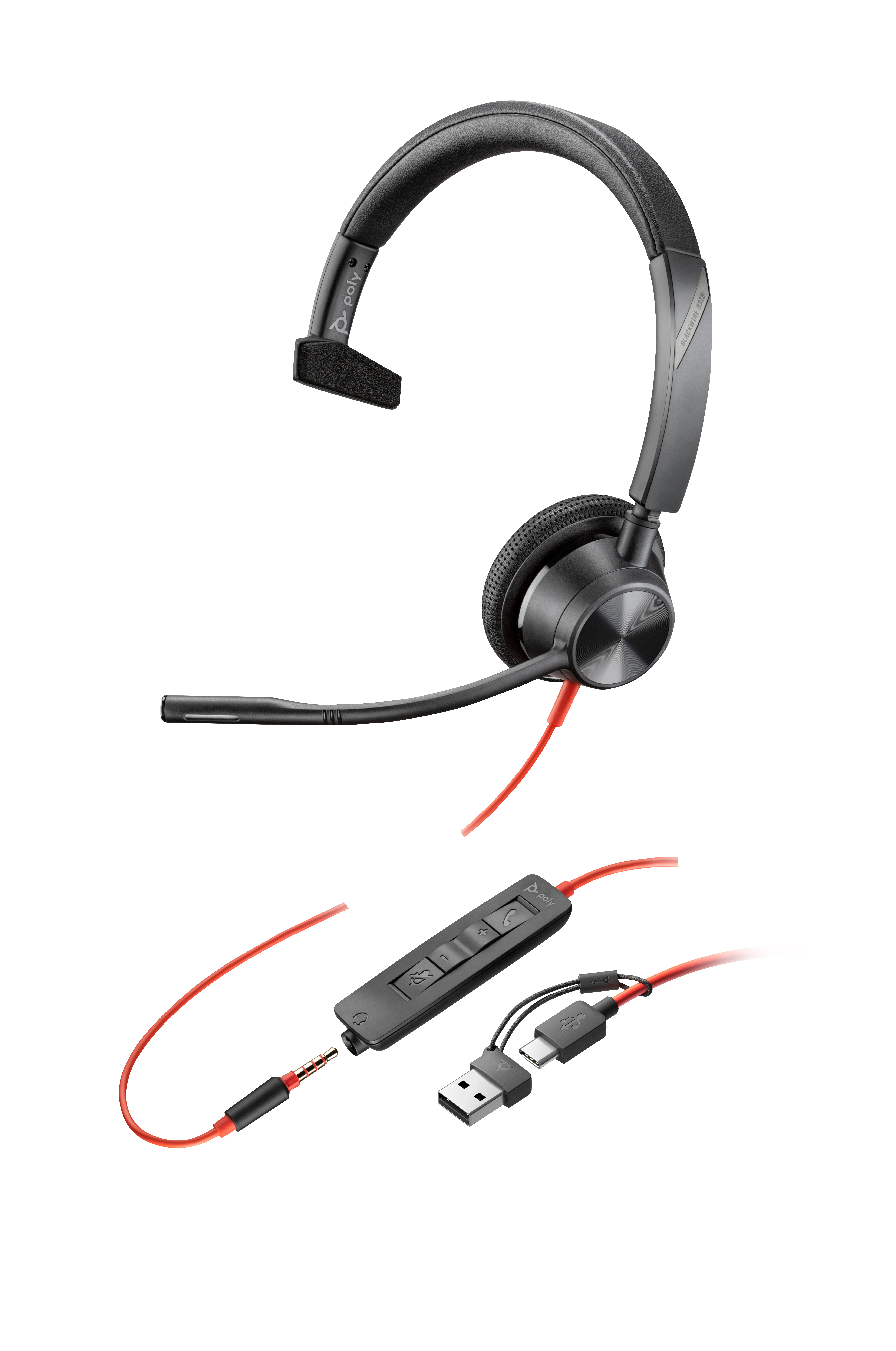 HP Poly Blackwire 3315 On-Ear Headset USB-C 3,5 mm Klinke ANC Schwarz