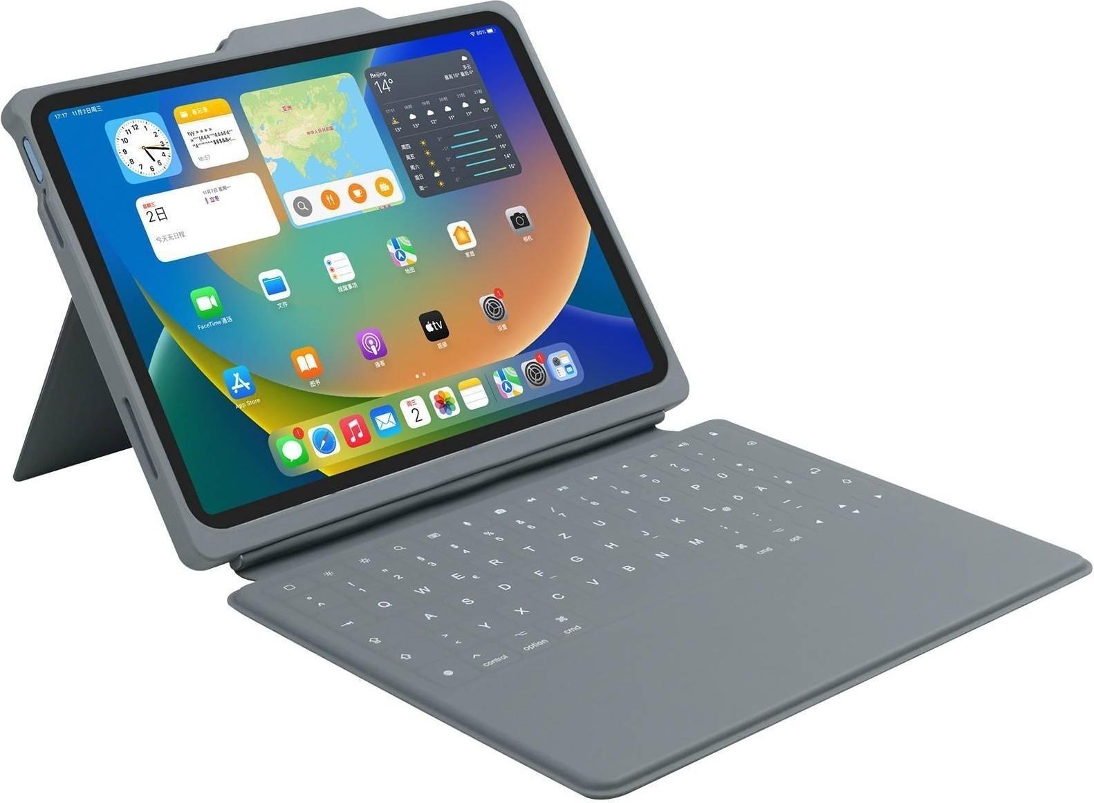 B2Bworkplace Smart Rugged Tastatur-Hülle mit Smart Connector iPad 11" (2025) & 10,9" (2022) grau/transparent QWERTZ
