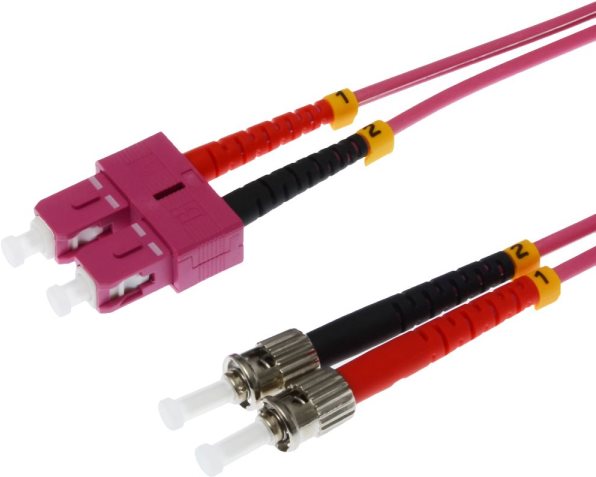 helos LWL Patchkabel 50/125µm OM4 SC/ST 2,0m SC Duplex Stecker/2x ST Stecker, erika-violett (126436)