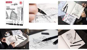 uni-ball URBAN SKETCHING-Starterset uni pin, 9er Koffer beinhaltet: 6 Fineliner uni pin, 1 Pinselspitzen uni pin, - 1 Stück (CF PIN/8 004)