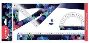 Maped Geometrie-Set DEEPSEA PARADISE, 4-teilig aus Kunststoff, mit Quallen-Motiv, - 1 Stück (981833)