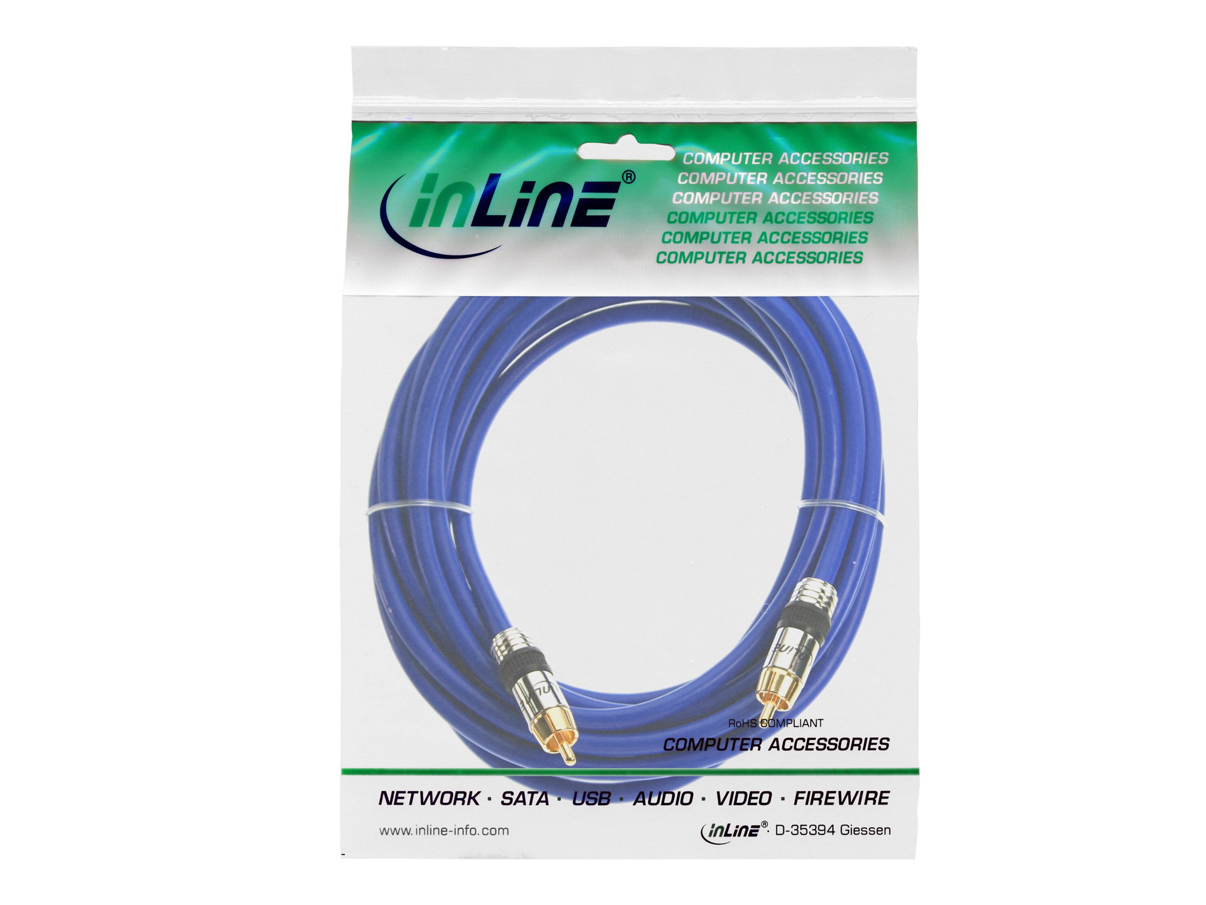InLine Premium Audiokabel 1x Cinch Stecker auf Stecker 2 m Blau