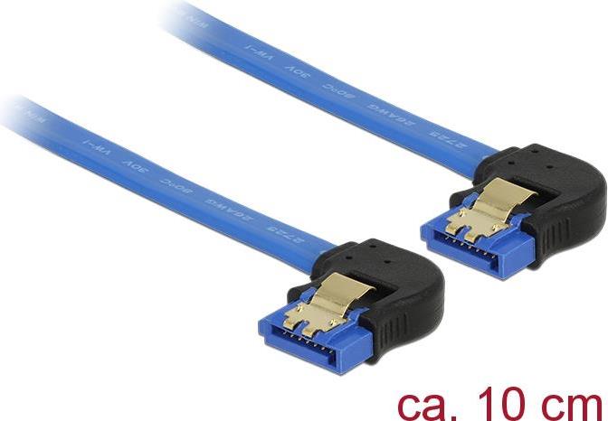 Delock Kabel SATA 6 Gb/s Buchse unten gewinkelt > SATA Buchse unten gewinkelt 10 cm blau mit Goldclips (85094)