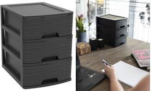 EDA Schubladenbox STONE, DIN A5, 3 Schübe, PP, schwarz Schübe mit Griffmulde und Auszugssperre, Boxen stapelbar, - 1 Stück (010322 NO)