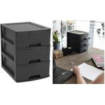 EDA Schubladenbox STONE, DIN A5, 3 Schübe, PP, schwarz Schübe mit Griffmulde und Auszugssperre, Boxen stapelbar, - 1 Stück (010322 NO)