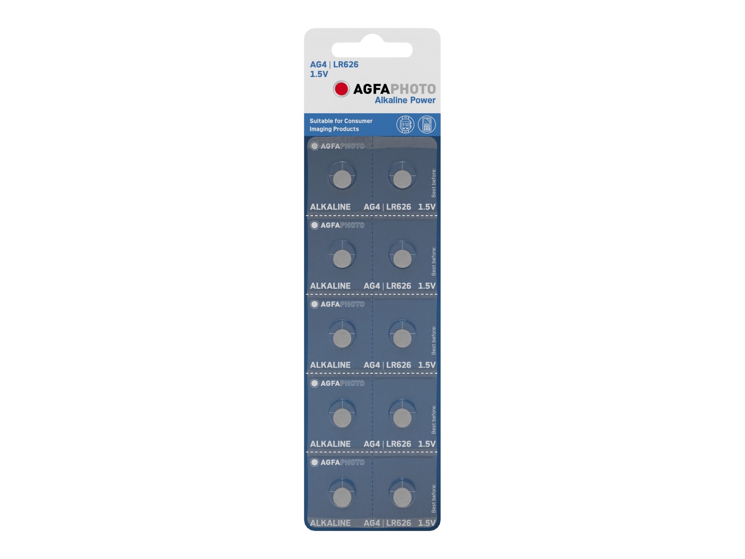 AgfaPhoto Knopfzelle AG4 / LR66 Alkaline 1,5 V 10er-Pack Silber