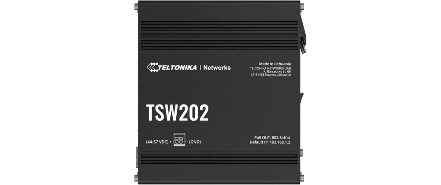 Teltonika TSW202 Managed Gigabit PoE+ Switch 8x PoE Ports 240W 2x SFP DIN-Schiene Aluminium, Blau