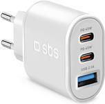 SBS Reiselader 2,1A 1x USB + 2x USB-C 45W, weiß (TETR1USB2CPD45W)