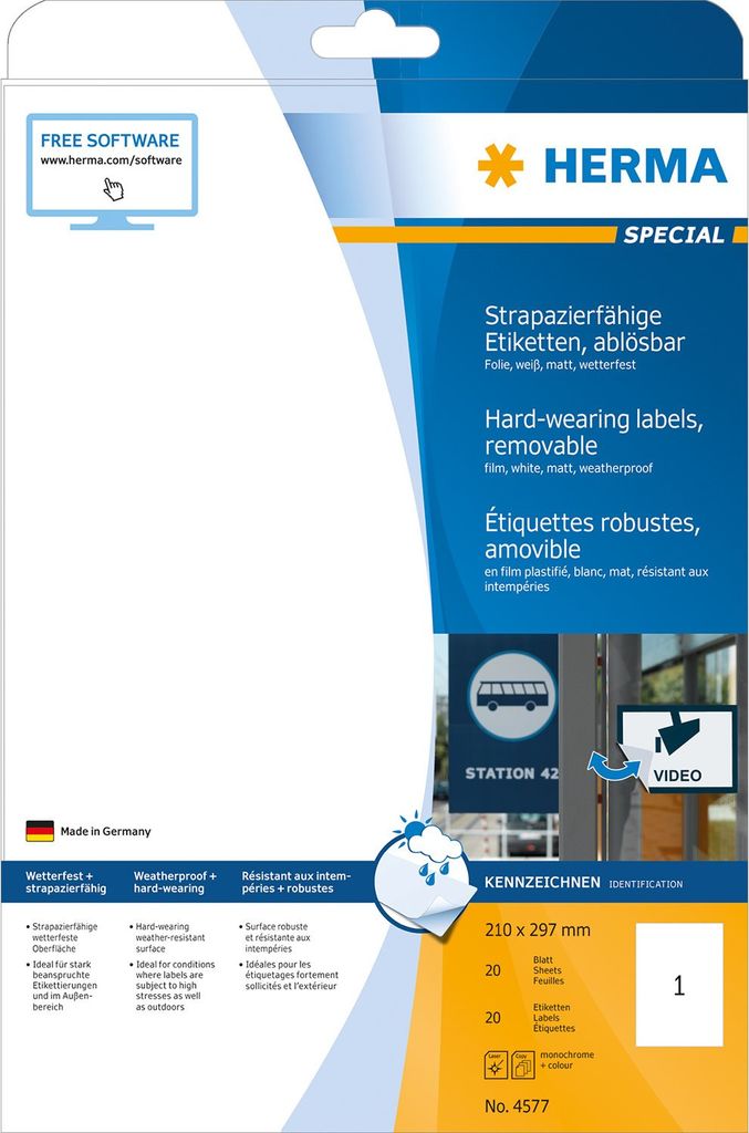 HERMA Special Weather-proof self-adhesive removable matte labels (4577)