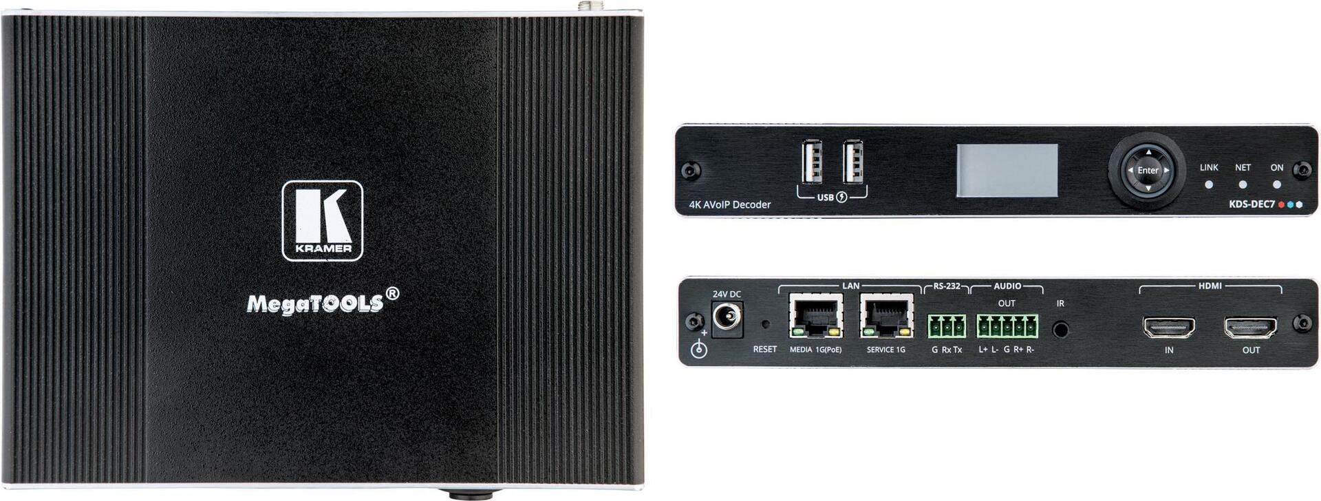 Kramer Hochleistungs AVoIP Dekoder für 4K60 4:2:0 HDR10 über Gigabit-Ethernet (60-000690)