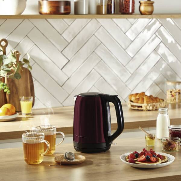 Moulinex Wasserkocher BY5S05E0 Edelstahl 1,7 l 2400 W schnurlos 360 Grad Schwarz, Burgund