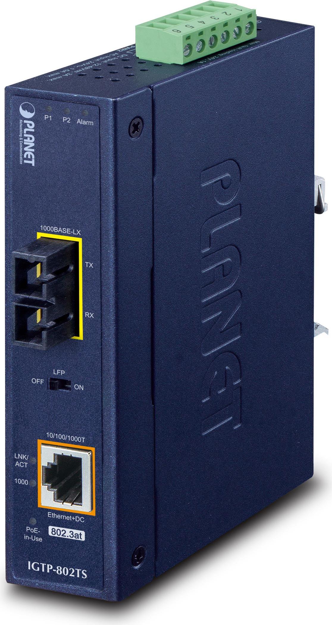 PLANET IP30 Industrial 10/100/1000BAS Netzwerk Medienkonverter 1000 Mbit/s Blau (IGTP-802TS)