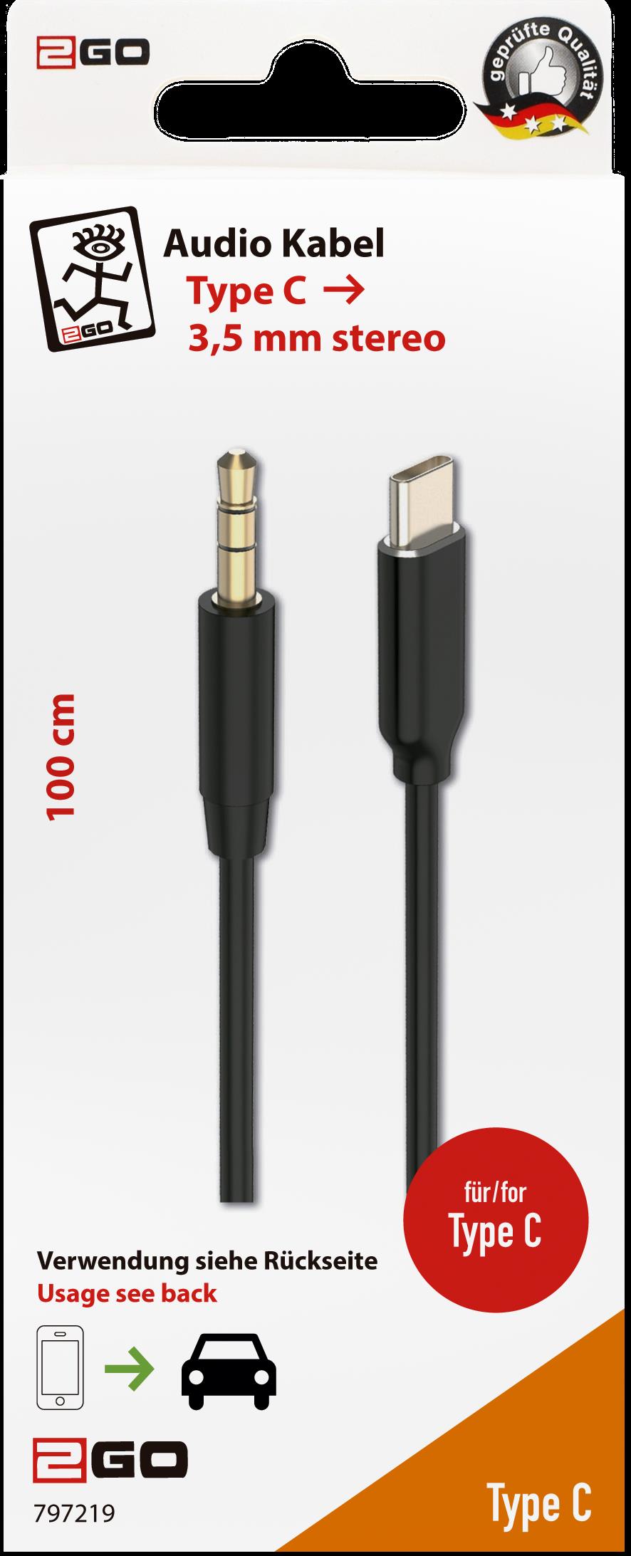 2GO 797219 Audio-Kabel 1 m 3.5mm USB Typ-C Schwarz (797219)