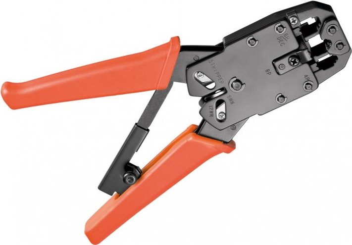 Crimpzange für Modularstecker - inkl. Kabelschneider und Abisolierer
