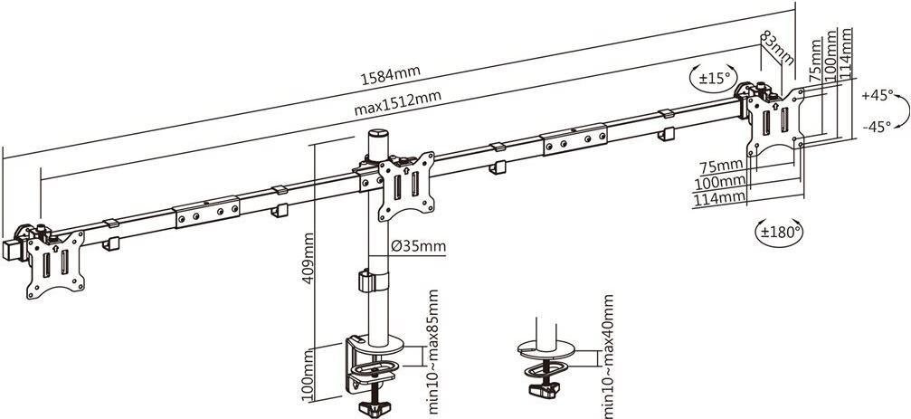 InLine Tischhalterung für 3 LCD-/LED-Displays bis 32" max. 7 kg Schwarz