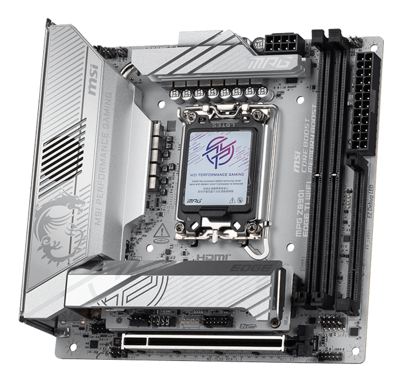 MSI MPG Z890I EDGE TI WIFI Mainboard Mini-ITX Intel Z890 LGA 1851 DDR5 Wi-Fi 7 Silber/Weiß