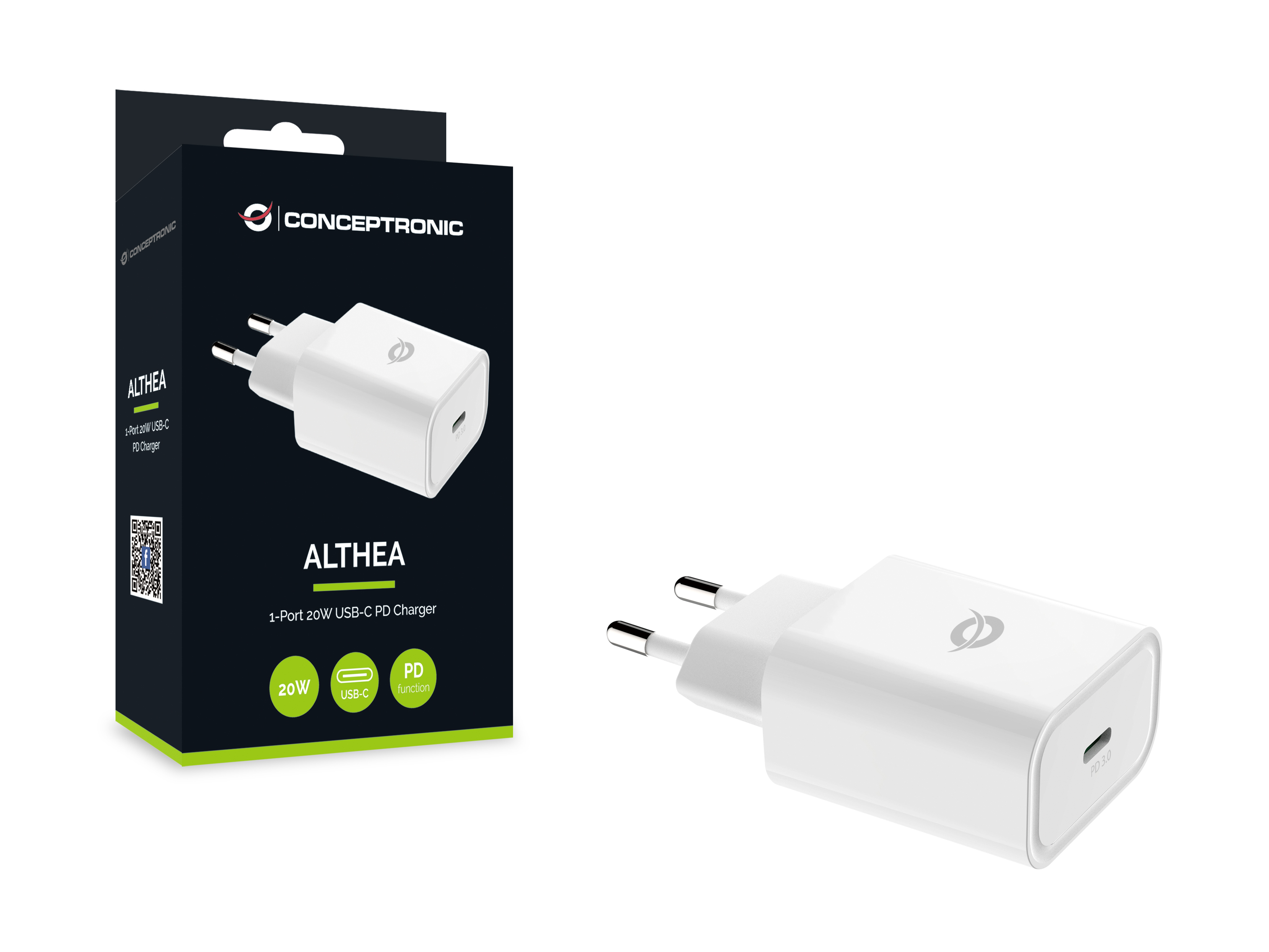 Conceptronic ALTHEA Netzteil USB-C PD 3.0 20W Weiß