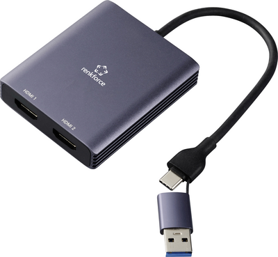 Renkforce RF-6418198 USB-C HDMI Adapter[1x USB-A - 2x] Grau 4K UHD 15 (RF-6418198)